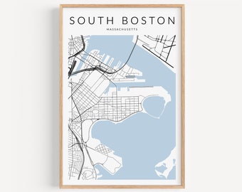 South Boston Map Print, Boston Poster, Boston Wall Art, Boston Decor, Boston Gift, Southie Print, Massachusetts Map, Boston Massachusetts