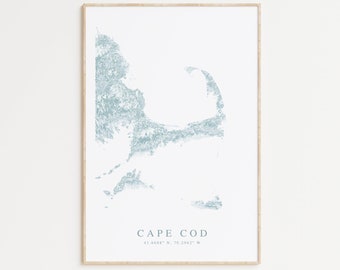 Cape Cod Map Print, Cape Cod Poster Poster, Nantucket Map, Martha&#39;s Vineyard, Coastal Decor, Cape Cod Road Map, Cape Cod Gift, Summer Home