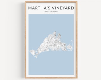 Martha's Vineyard Map Print, Martha's Vineyard Poster, Martha's Vineyard Decor, Martha's Vineyard Gift, Rhode Island Map Print