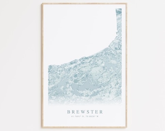 Brewster Map Print, Cape Cod Map Poster, Brewster Gift, Massachusetts Map Poster, Cape Cod Art, Beach House Decor, Cape Cod Art