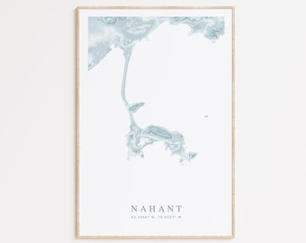 Nahant Massachusetts Map Print, Nahant MA Gift, North Shore MA, Beach House Decor, Beachy Wall art, Coastal Wall Art
