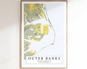 Outer Banks Map Print, North Carolina Map Print, Outer Banks North Carolina Poster, Outer Banks Decor, Coastal Decor Beach, OBX