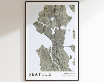 Seattle Map Print, Seattle WA Poster, Seattle Wall Decor, Seattle Wall Art, Seattle Wall Decor, Seattle Gift, City Map Art, Washington State