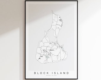 Block Island Map Print, Block Island Poster, Rhode Island Map Decor, Block Island Gift, Beach House Decor, Island Decor, Coastal Wall Art