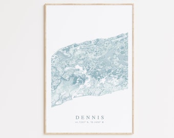 Dennis Map Print, Cape Cod Map Poster, Dennis Gift, Massachusetts Map Poster, Cape Cod Art, Beach House Decor, Cape Cod Art