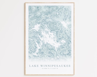 Lake Winnipesaukee Map Print, Lake Winnipesaukee Gift, Lake Winni Art, Lake House Decor, New Hampshire Art, Lake Wall Art, Lake House Gift