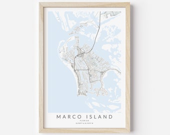 Marco Island Map Print, Marco Island Poster, Florida Art, Marco Island Gift, Marco Island Florida Map Poster, Beach House Decor
