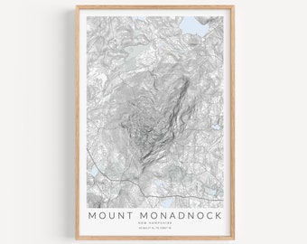 Mount Monadnock Map Print, Jaffrey New Hampshire Map Print, Hiking Map Print, New Hampshire Decor, Hiking Gift, Mount Monadnock Poster