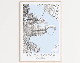 Impression de carte du sud de Boston, affiche de Southie, impression de carte de Boston, cadeau de Boston, décor du Massachusetts, carte de Southie, art mural de South Boston