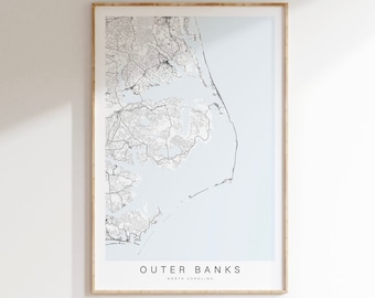 Outer Banks Map Print, North Carolina Map Print, Outer Banks North Carolina Coast Poster, Outer Banks Gift, North Carolina Coast, OBX