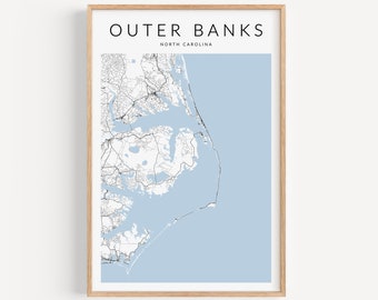 Outer Banks Map Print, North Carolina Map Print, Outer Banks North Carolina Poster, Outer Banks Decor, Coastal Decor Beach, OBX
