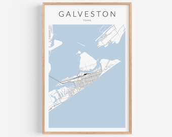 Galveston Texas Poster, Texas Map Poster, Galveston Map, Galveston Gift, Galveston Print, Map of Galveston Texas, Galveston TX