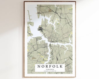 Norfolk Map Print, Norfolk Virginia Poster, Vintage Map, Virginia Map Print, Norfolk Gift, Norfolk Art, Norfolk Gift, Coastal Decor