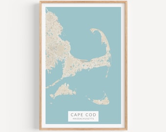 Cape Cod Map Print, Map of Cape Cod, Cape Cod Wall Art, Cape Cod Map Poster, Nantucket Wall Decor, Nantucket Art, Coastal Decor