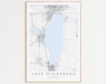 Lake Winnebago Map Print, Wisconsin Map Poster, Wisconsin Poster, Lake House Print, Lake Winnebago Gift, Lake Winnebago Art, Wisconsin Art
