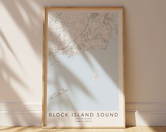 Block Island Sound Map Print, Rhode Island Poster, Block Island Map Print, Block Island Gift, Rhode Island Gift, Coastal Wall Art