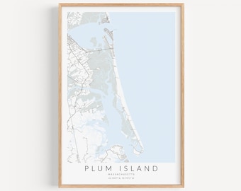 Impresión de mapas de Plum Island, impresión de mapas de Newburyport, decoración de Massachusetts, regalo de Plum Island, cartel de Plum Island, North Shore Massachusetts