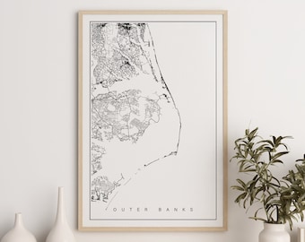 Outer Banks Map Print, North Carolina Map Print, Outer Banks North Carolina Coast Poster, Outer Banks Gift, North Carolina Coast, OBX
