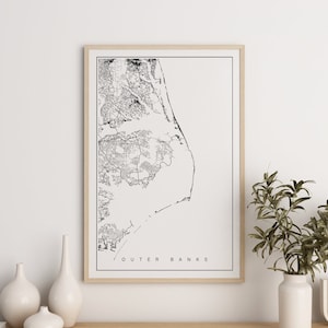 Outer Banks Map Print, North Carolina Map Print, Outer Banks North Carolina Coast Poster, Outer Banks Gift, North Carolina Coast, OBX