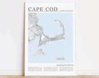 Cape Cod Map Print, Cape Cod Art, Nantucket Decor, Cape Cod Gift, Martha's Vineyard Map, Home Decor, Nautical Decor, Coastal Decor