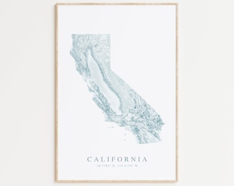 Impresión de mapas de California, cartel de California, Los Ángeles, Beverly Hills, regalo de California, luna de miel de California, arte de la pared de California