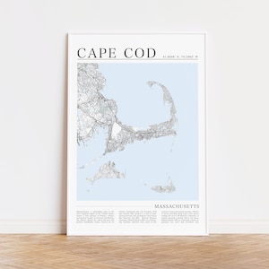 Impression de carte de Cape Cod, Art de Cape Cod, Décor de Nantucket, Cadeau de Cape Cod, Carte de Martha's Vineyard, Décoration intérieure, Décor nautique, Décor côtier