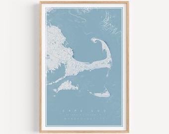Cape Cod Map Print | Cape Cod Poster | Nantucket Map Print | Martha&#39;s Vineyard Map Print | Cape Cod Gift | Cape Cod Decor | Topo Map