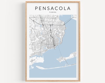 Pensacola Florida Map Print, Pensacola Poster, Pensacola Gift, Pensacola Decor, Florida Poster, Map of Pensacola, Coastal Decor, Florida Art