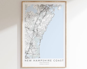 New Hampshire Coast Map Print, New Hampshire Map Poster, New England Poster, New Hampshire Gift, Hampton Beach, Rye New Hampshire