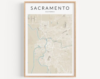 Impresión de mapas de Sacramento, mapa de Sacramento, arte de la pared de California, cartel del mapa de California, decoración de la pared de Sacramento, arte de California