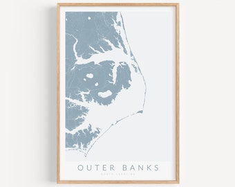 Outer Banks Map Print, North Carolina Map Print, Outer Banks North Carolina Coast Poster, Outer Banks Gift, North Carolina Coast, OBX