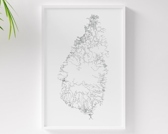 Saint Lucia Map Print | Saint Lucia Poster | Caribbean Road Map | St. Lucia Gift | St. Lucia Sainte-Lucie Castries | Map Art | Custom Map