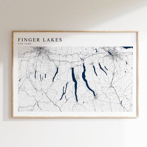 Impression de carte Finger Lakes, carte-cadeau de New York, Seneca Lake NY, Cayuga Lake NY, impression de carte du centre de New York, impression de carte de lac, art de la maison du lac