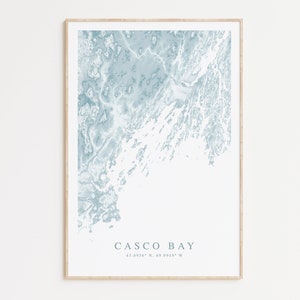 Impression de carte de Casco Bay dans le Maine, affiche de carte de Casco Bay, affiche de Portland dans le Maine, impression de carte du Maine, cadeau du Maine, cadeau de Casco Bay, art mural côtier