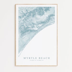 Impression de carte de Myrtle Beach, cadeau de Myrtle Beach, art mural de Caroline du Sud, art de Myrtle Beach, décoration de maison de plage, art mural de plage, affiche de Myrtle Beach