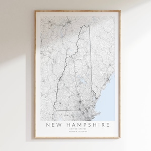 New Hampshire Map Print, New Hampshire State Map, New Hampshire House Decor, NH Map Print, New Hampshire Road Map, NH State Map Print