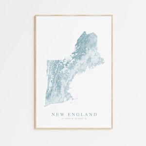 New England Map Print, Map of New England, New England Gift, New England Home Decor, Map New England, Map Poster Gift