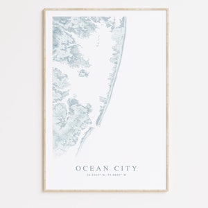 Impression de carte d'Ocean City, Maryland, carte d'Ocean City, cadeau d'Ocean City, affiche de carte du Maryland, art du Maryland, décoration de maison de plage