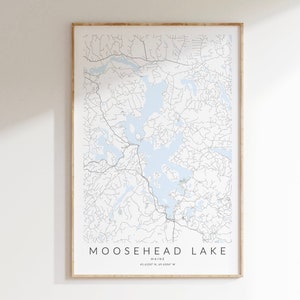 Impression de carte de Moosehead Lake dans le Maine, carte de Moosehead Lake, affiche de Moosehead Lake, cadeau de carte de Moosehead Lake, carte de Rockwood dans le Maine