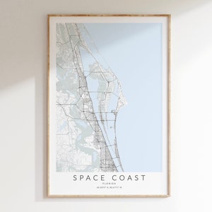 Impression de carte de la côte de l'espace en Floride, carte de la côte de l'espace, affiche de Cap Canaveral en Floride, cadeau carte de Merritt Island, impression de la côte de l'espace en Floride