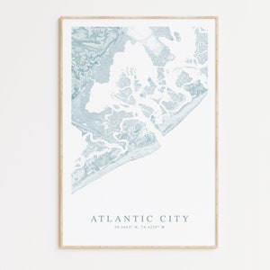Impression de carte d'Atlantic City dans le New Jersey, affiche d'Atlantic City, cadeau d'Atlantic City, cadeau pour la maison de plage du New Jersey, art du New Jersey, décoration de maison de plage