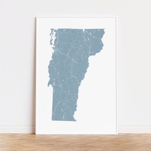 Vermont Map Print, Vermont Poster, Vermont State Map Decor, Vermont Gift, Burlington Vermont, VT State Map Gift, Montpelier Vermont Art