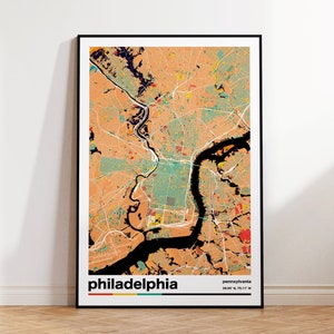 Philadelphia Map Print, Retro Philadelphia Poster, Retro Wall Decor, Philadelphia Pennsylvania Wall Art, Pennsylvania Wall Decor
