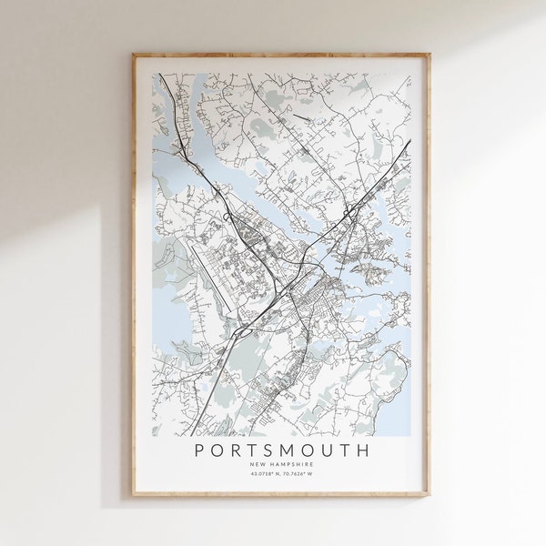 Portsmouth New Hampshire Map Print, Portsmouth NH Poster, Map of Portsmouth, Portsmouth Wall Art, New Hampshire Map Print, Portsmouth Gift