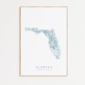 Impression de carte de l'état de Floride, affiche de la Floride, décoration d'intérieur de plage de Floride, carte de la Floride, cadeau de la Floride, art de la Floride, affiche de Floride, art mural plage