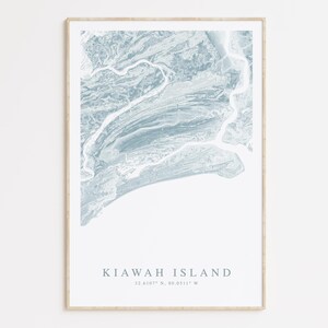 Impression de carte de l'île Kiawah, carte de l'île Kiawah en Caroline du Sud, cadeau de Charleston, art de la Caroline du Sud, décoration de maison de plage, cadeau de l'île Kiawah