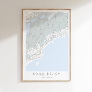 Impression de carte de Long Beach Rockport, affiche de Long Beach Massachusetts, impression de carte de Rockport, impression de carte du Massachusetts, Long Beach MA, Long Beach Art