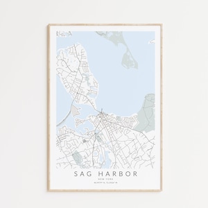 Impression de carte de Sag Harbor, carte de Sag Harbor, les Hamptons de New York, carte des Hamptons, affiche de Sag Harbor, art mural de Long Island, carte de Long Island