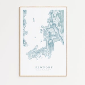 Impression de carte de Newport, cadeau Rhode Island, art mural Newport, art Rhode Island, décoration maison de plage, art mural plage, art mural côtier