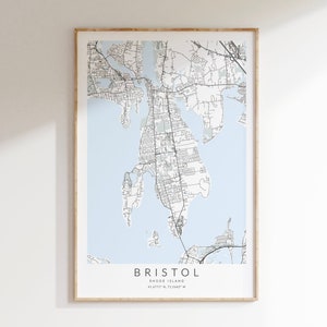 Impression de carte de Bristol Rhode Island, affiche de Bristol RI, cadeau de Rhode Island, impression de carte de Rhode Island, décor mural de Bristol, impression d’art de Bristol RI